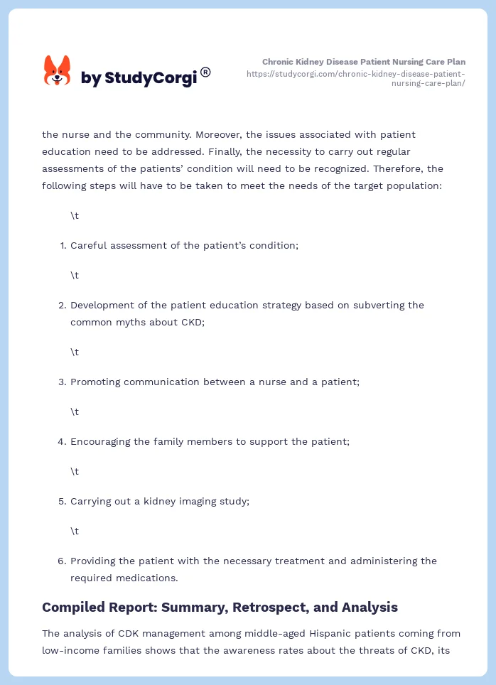 Chronic Kidney Disease Patient Nursing Care Plan. Page 2