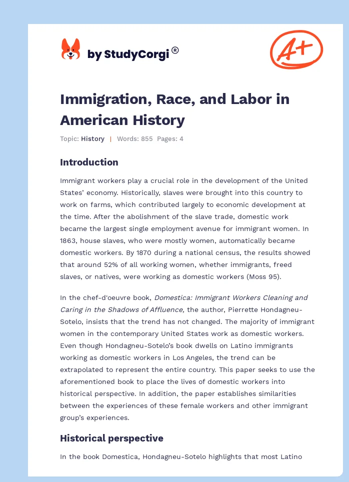 Immigration, Race, and Labor in American History. Page 1
