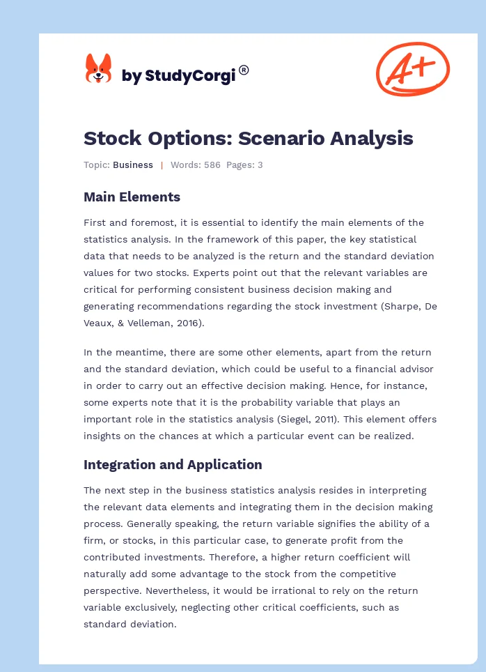 Stock Options: Scenario Analysis. Page 1