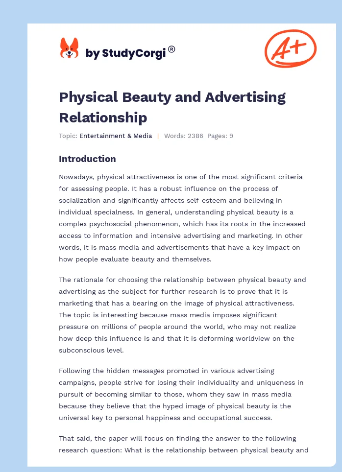 Physical Beauty and Advertising Relationship. Page 1