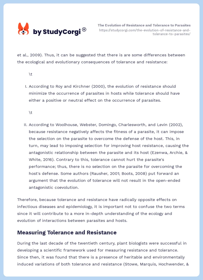 The Evolution of Resistance and Tolerance to Parasites. Page 2