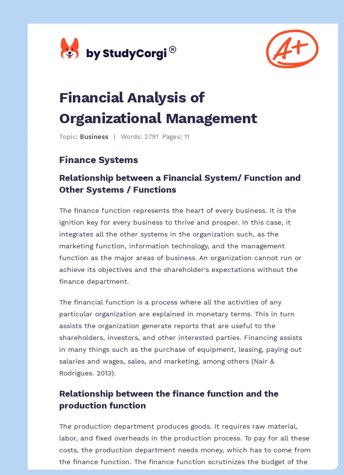 Financial Analysis of Organizational Management. Page 1
