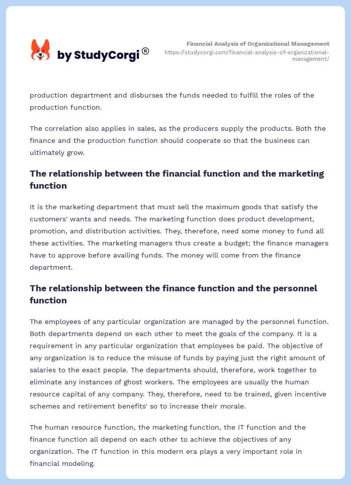 Financial Analysis of Organizational Management. Page 2