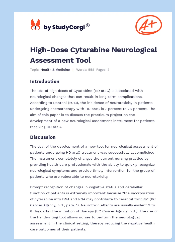High-Dose Cytarabine Neurological Assessment Tool. Page 1