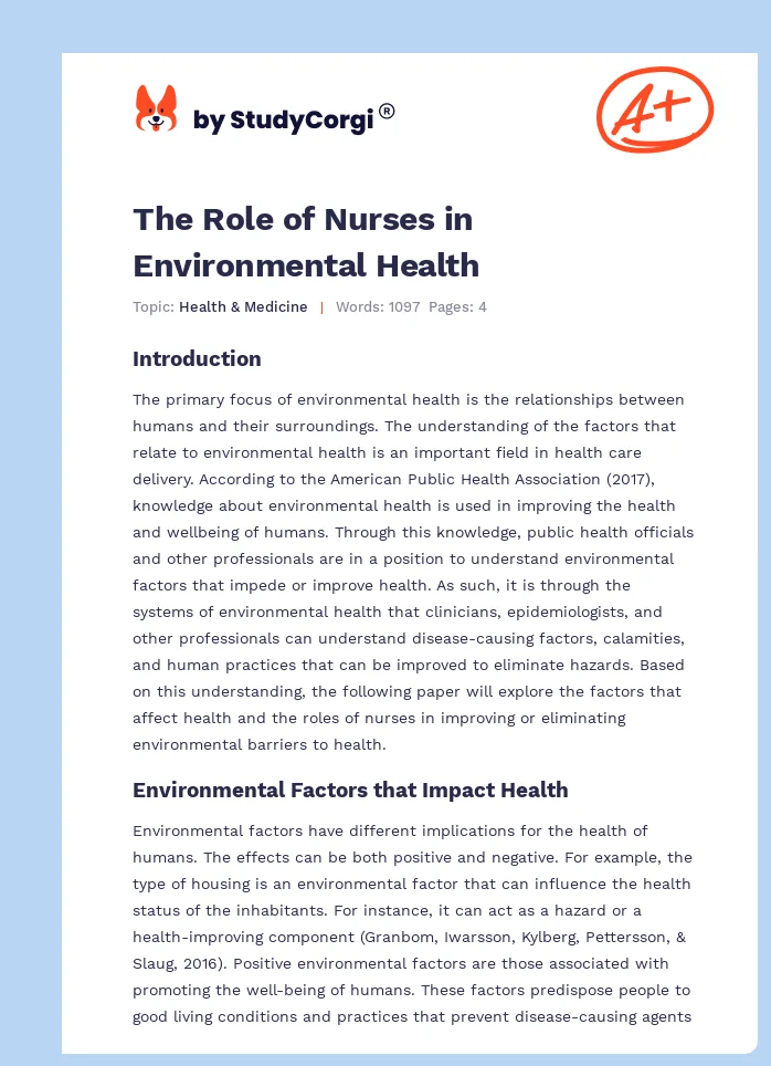 The Role of Nurses in Environmental Health. Page 1