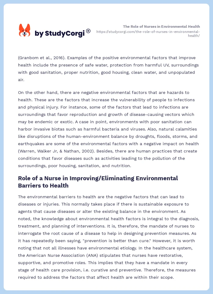 The Role of Nurses in Environmental Health. Page 2
