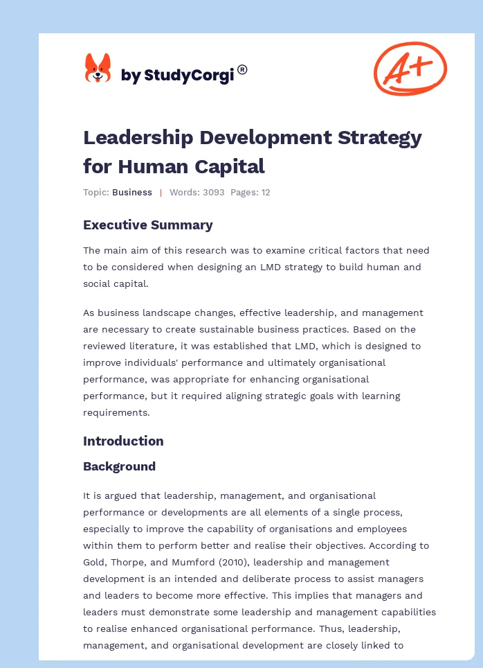 Leadership Development Strategy for Human Capital. Page 1