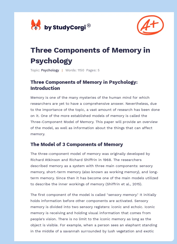 Three Components of Memory in Psychology. Page 1
