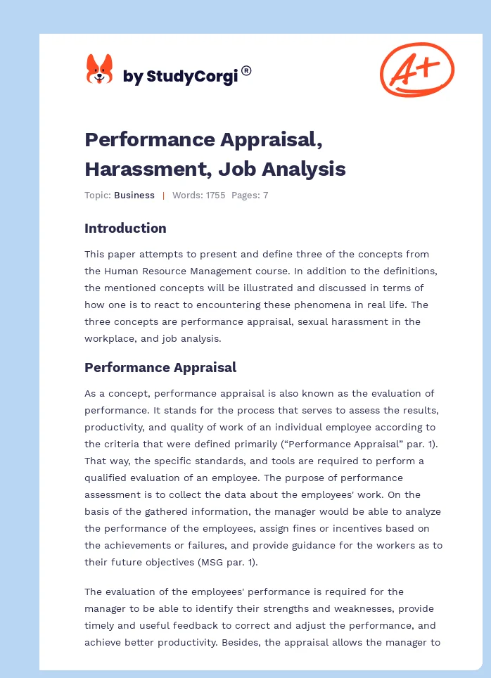 Performance Appraisal, Harassment, Job Analysis. Page 1