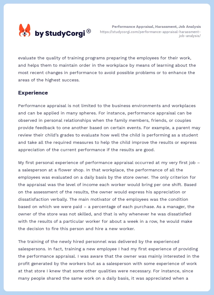 Performance Appraisal, Harassment, Job Analysis. Page 2