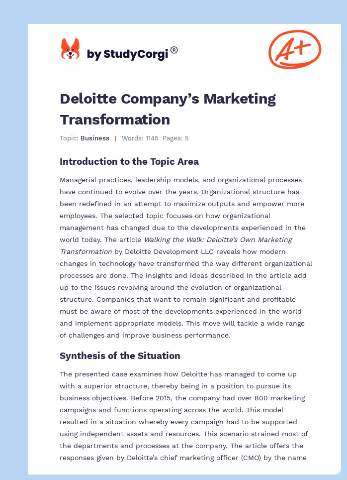 Deloitte Company’s Marketing Transformation. Page 1