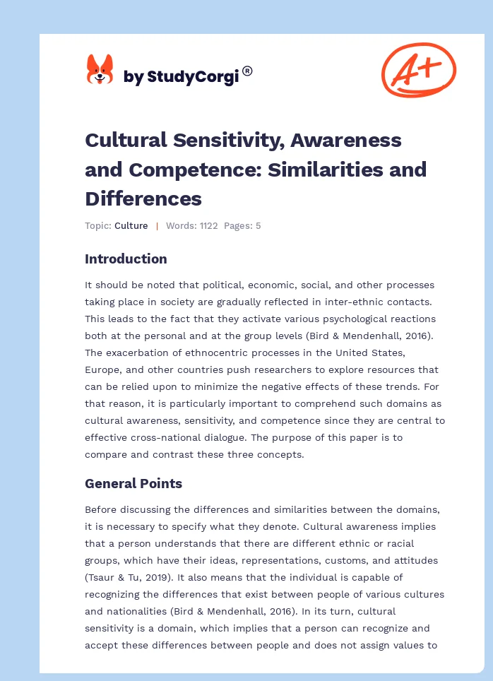 Cultural Sensitivity, Awareness and Competence: Similarities and Differences. Page 1