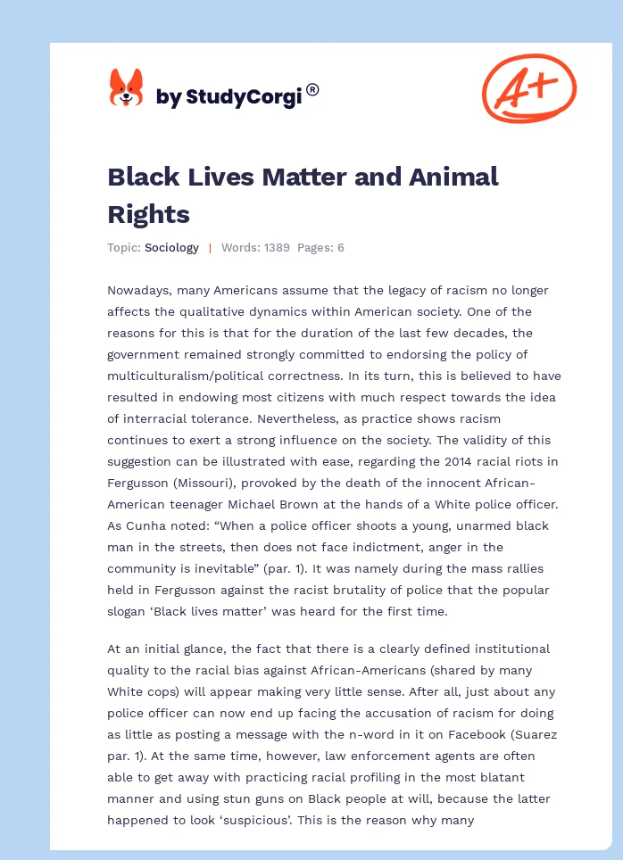 Black Lives Matter and Animal Rights. Page 1