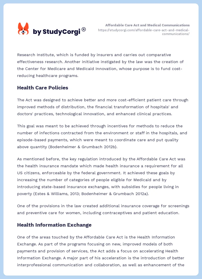 Affordable Care Act and Medical Communications. Page 2