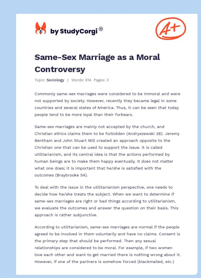Same-Sex Marriage as a Moral Controversy. Page 1