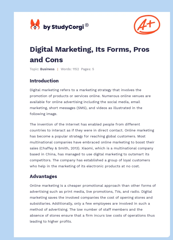 Digital Marketing, Its Forms, Pros and Cons. Page 1