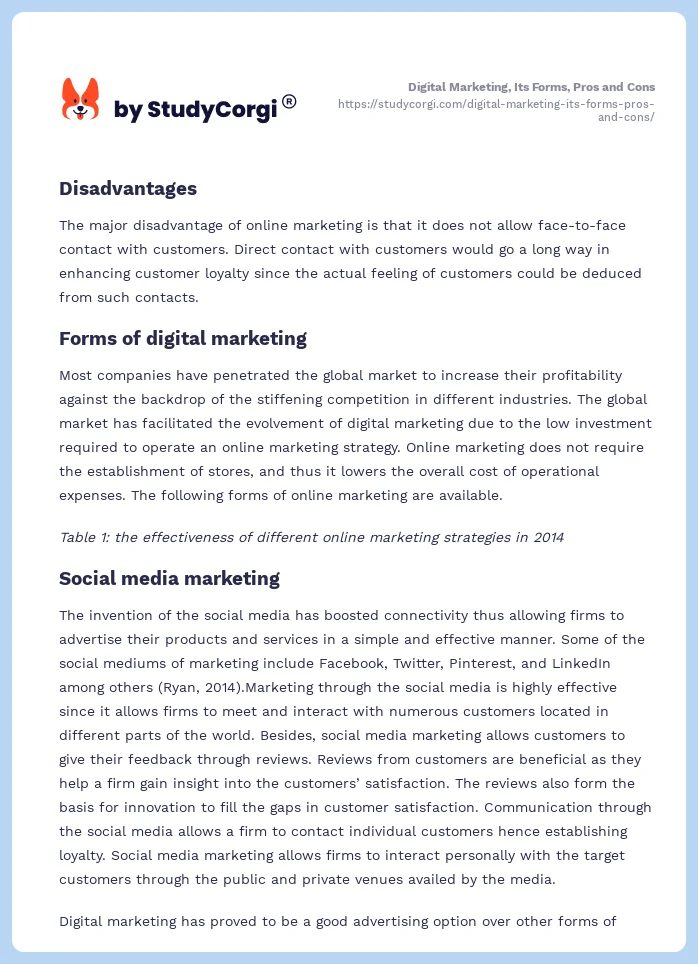 Digital Marketing, Its Forms, Pros and Cons. Page 2