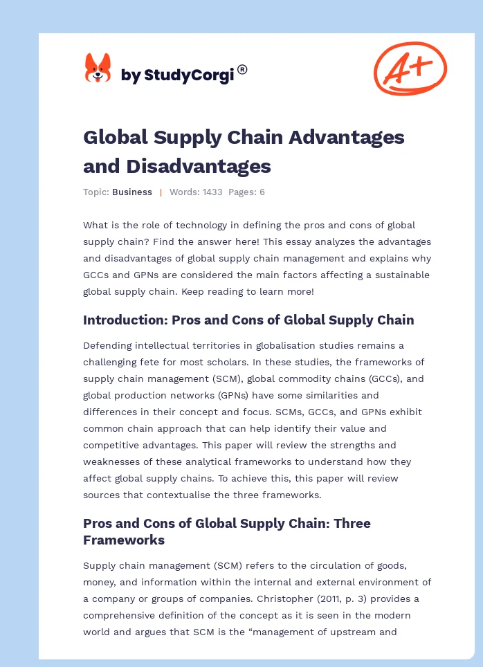 Global Supply Chain Advantages and Disadvantages. Page 1