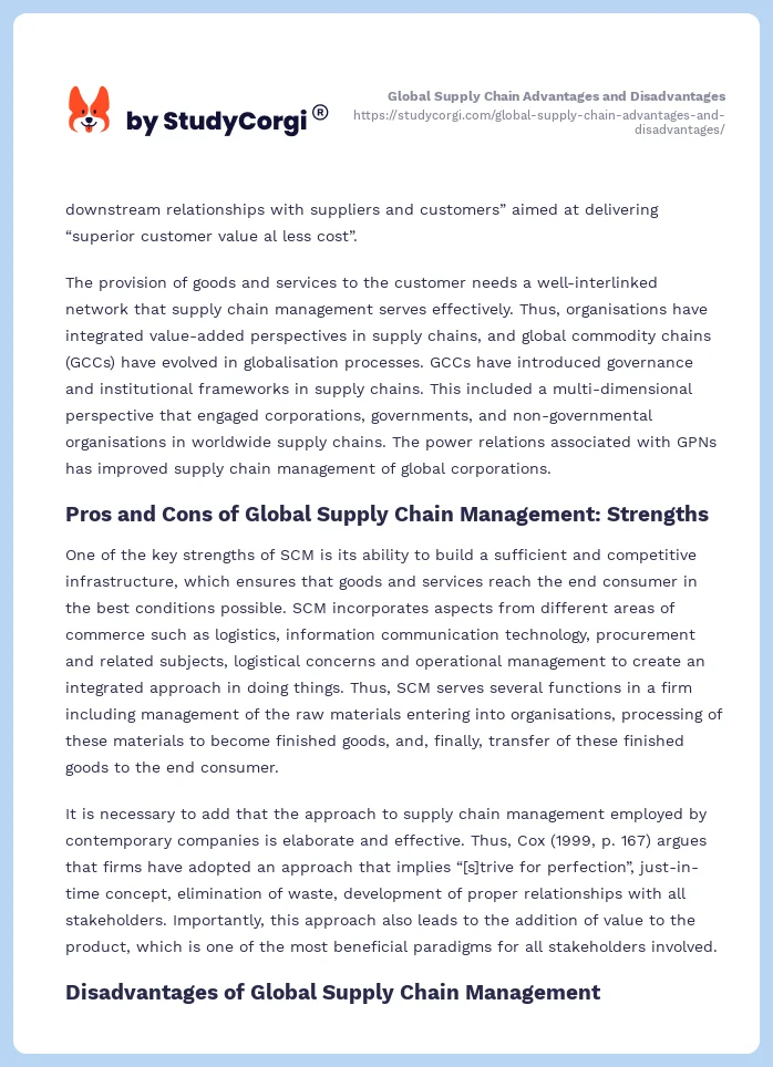 Global Supply Chain Advantages and Disadvantages. Page 2