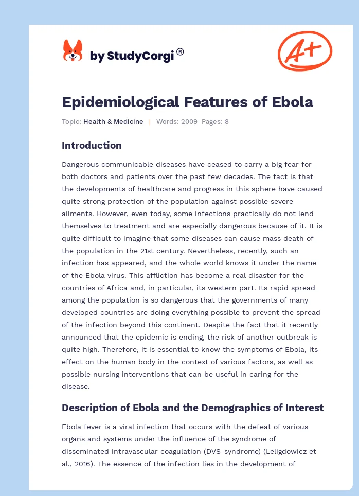 Epidemiological Features of Ebola. Page 1