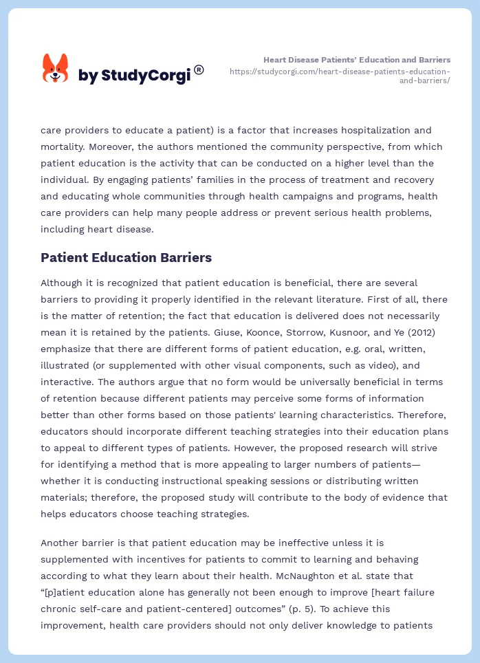 Heart Disease Patients’ Education and Barriers. Page 2