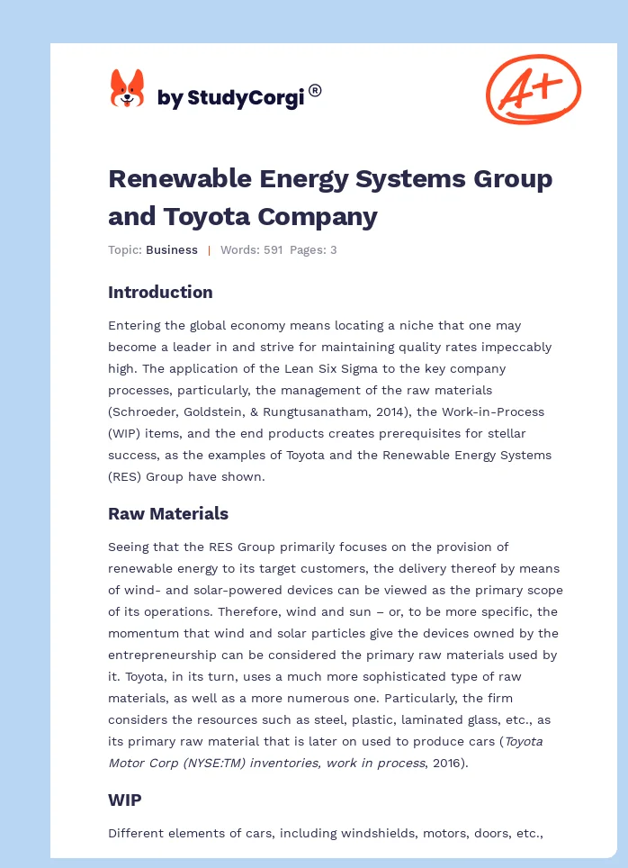 Renewable Energy Systems Group and Toyota Company. Page 1