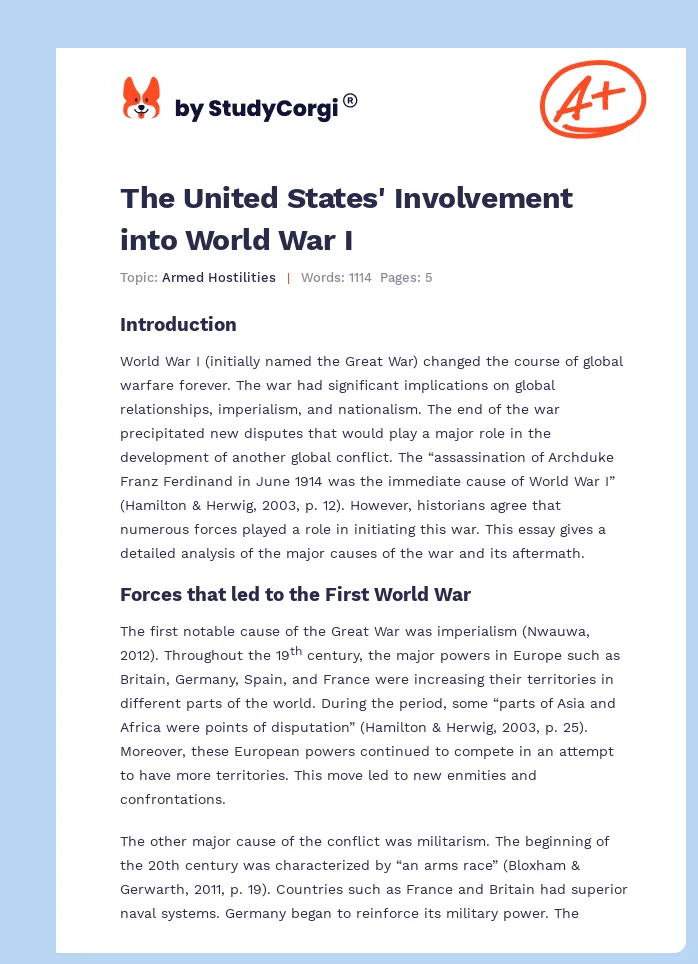 The United States' Involvement into World War I. Page 1