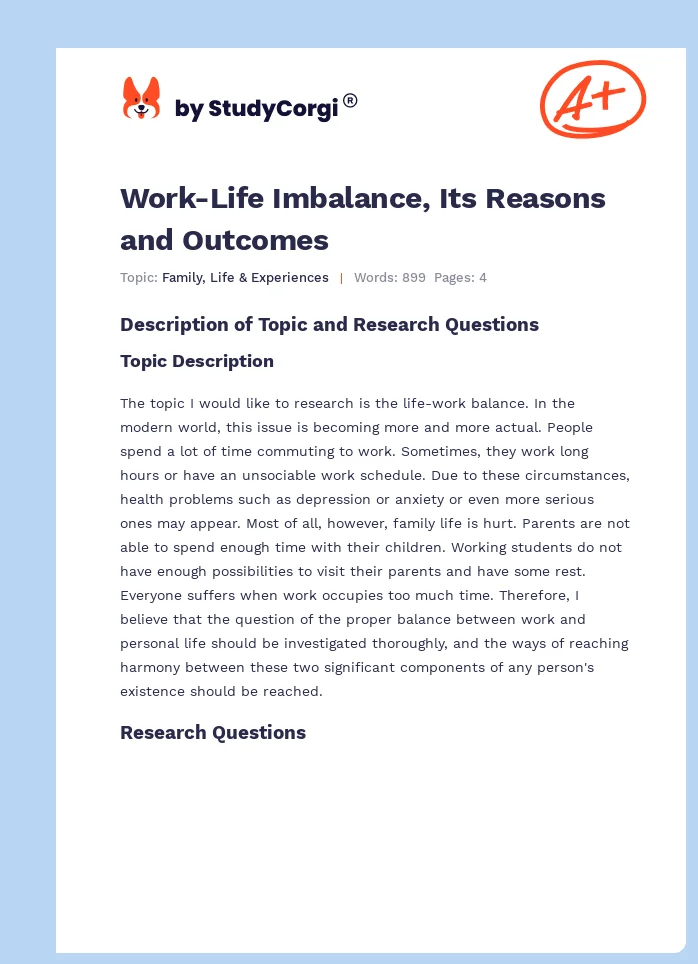 Work-Life Imbalance, Its Reasons and Outcomes. Page 1