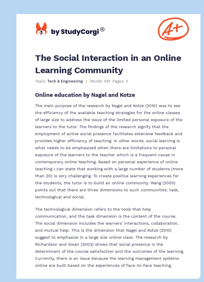 The Social Interaction in an Online Learning Community. Page 1