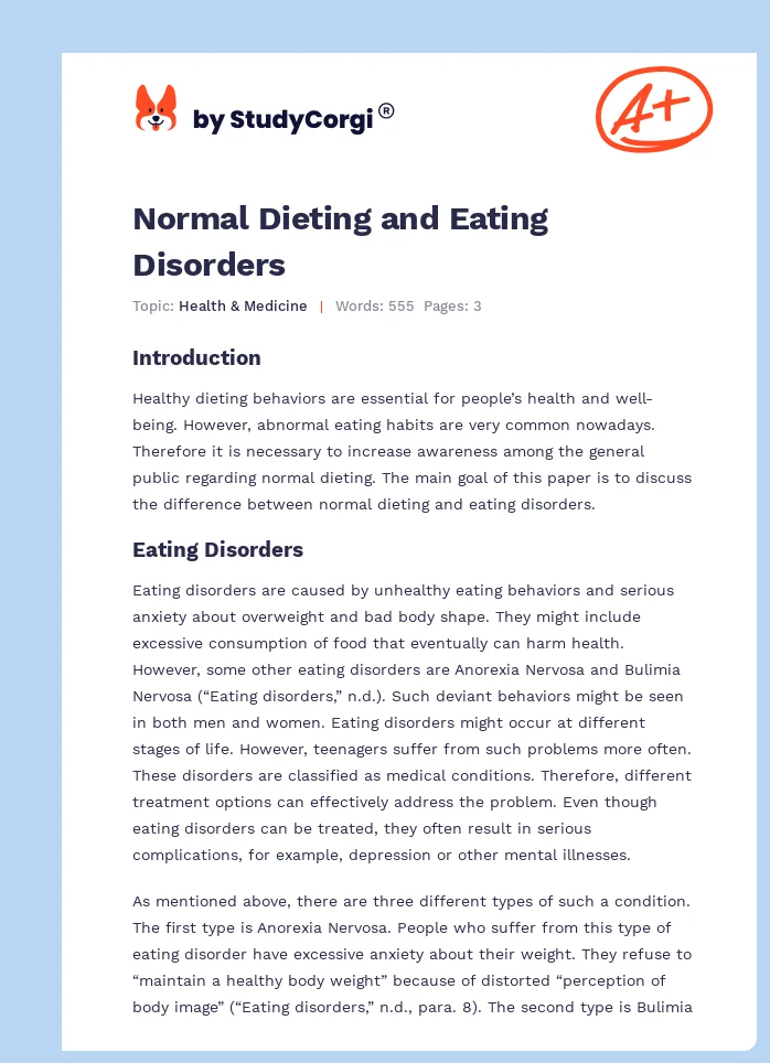 Normal Dieting and Eating Disorders. Page 1