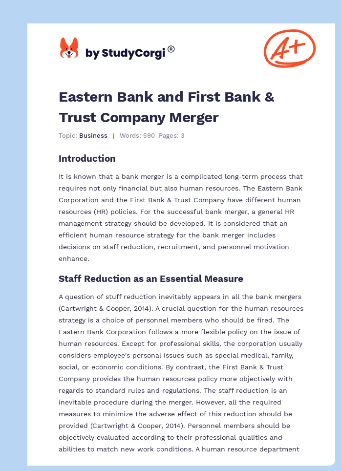 Eastern Bank and First Bank & Trust Company Merger. Page 1