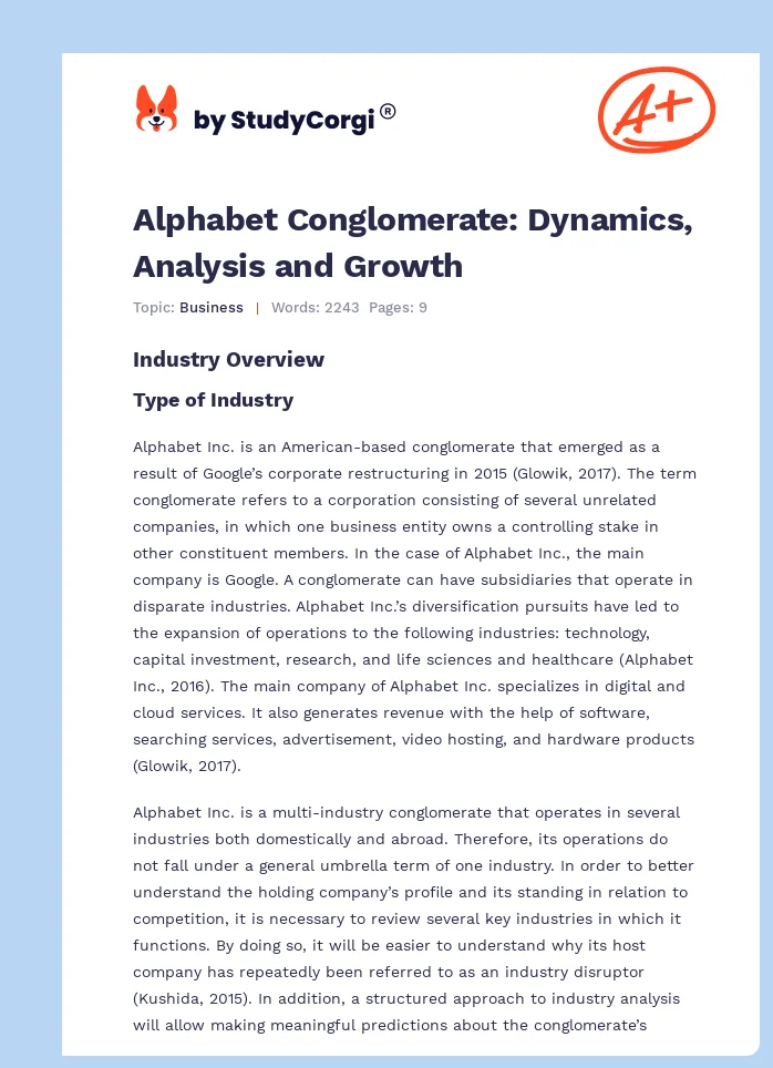 Alphabet Conglomerate: Dynamics, Analysis and Growth. Page 1