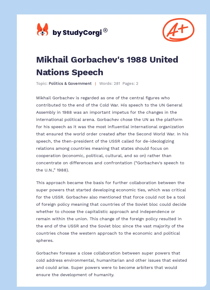 Mikhail Gorbachev's 1988 United Nations Speech. Page 1