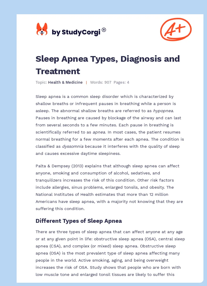Sleep Apnea Types, Diagnosis and Treatment. Page 1