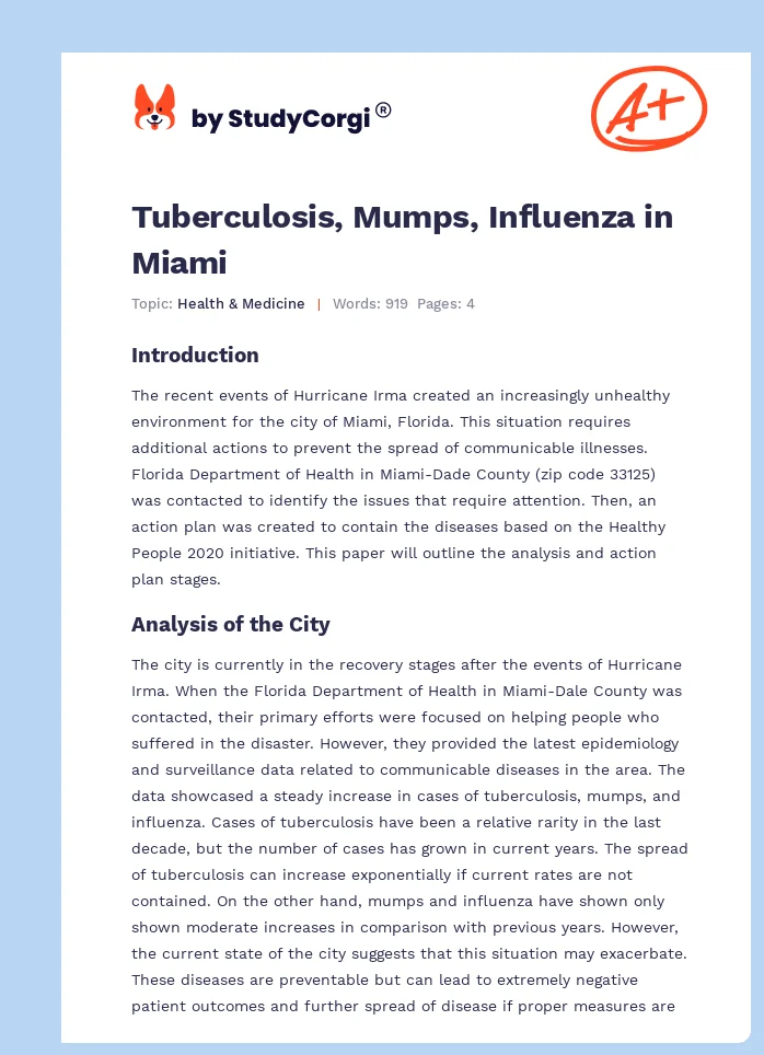 Tuberculosis, Mumps, Influenza in Miami. Page 1
