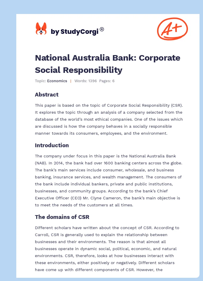 National Australia Bank: Corporate Social Responsibility. Page 1