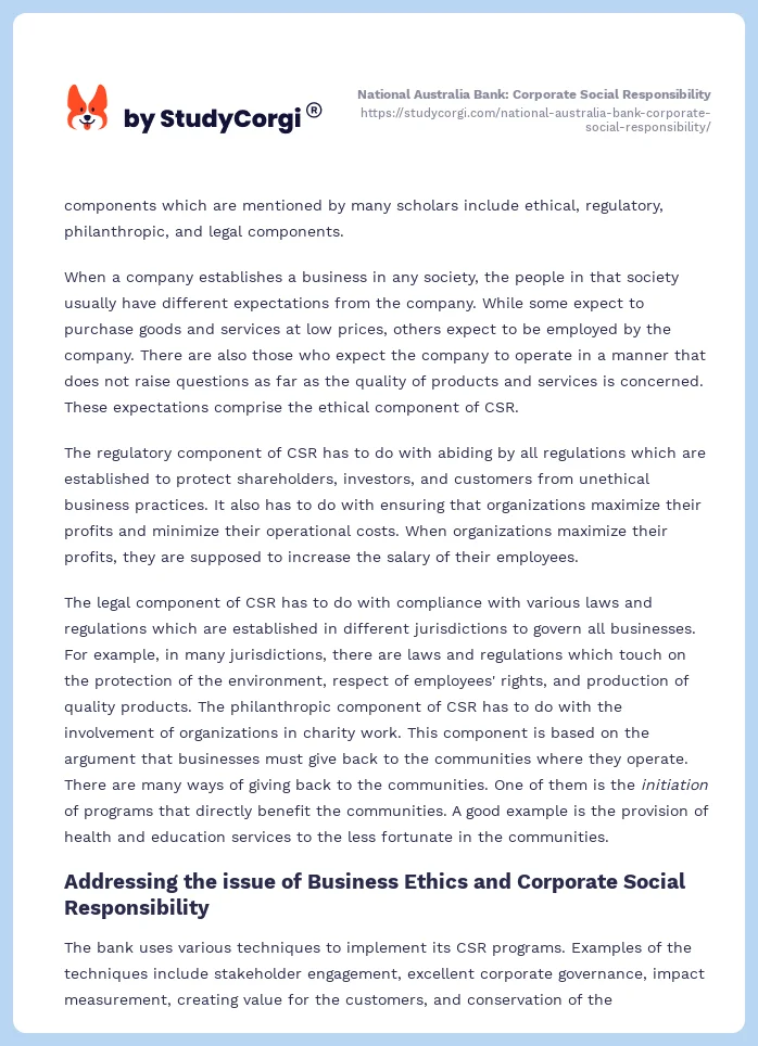 National Australia Bank: Corporate Social Responsibility. Page 2