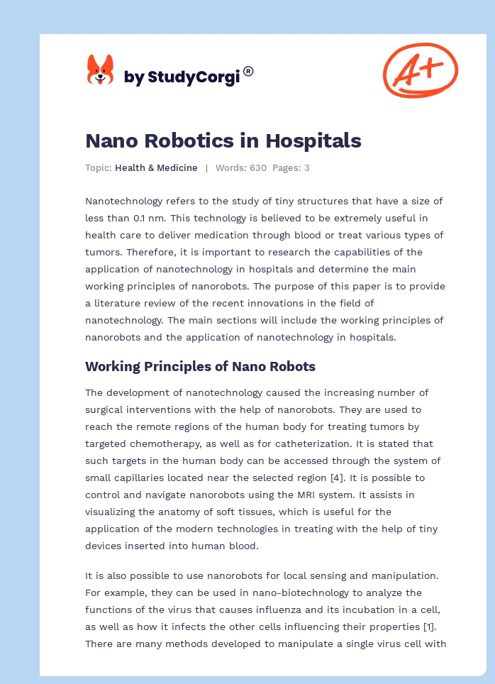 Nano Robotics in Hospitals. Page 1