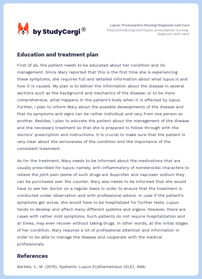 Lupus: Presumptive Nursing Diagnosis and Care. Page 2