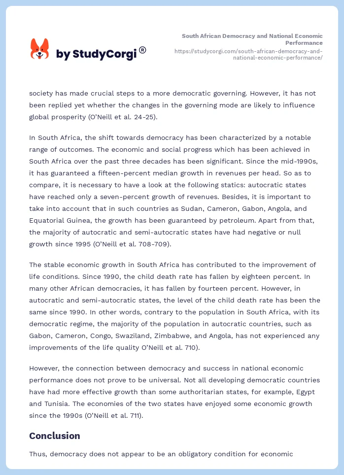 South African Democracy and National Economic Performance. Page 2