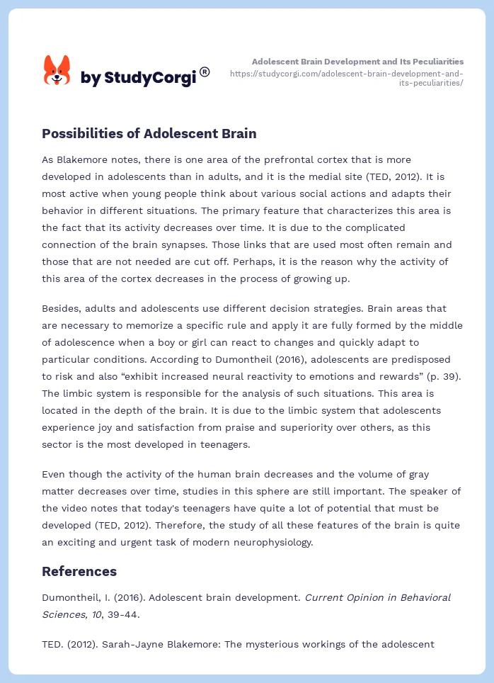 Adolescent Brain Development and Its Peculiarities. Page 2