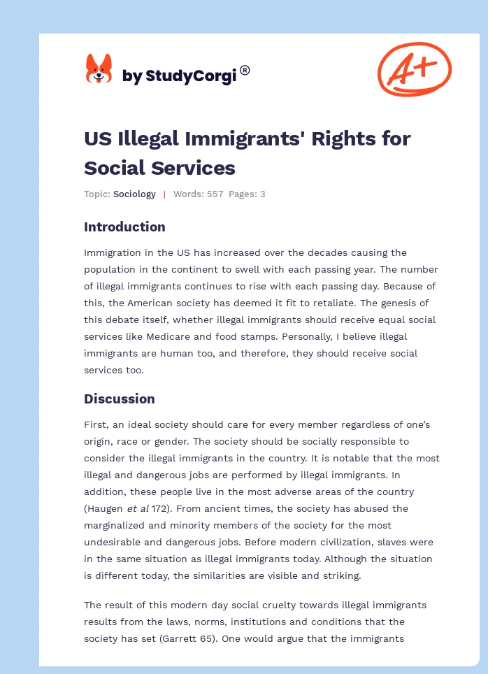 US Illegal Immigrants' Rights for Social Services. Page 1