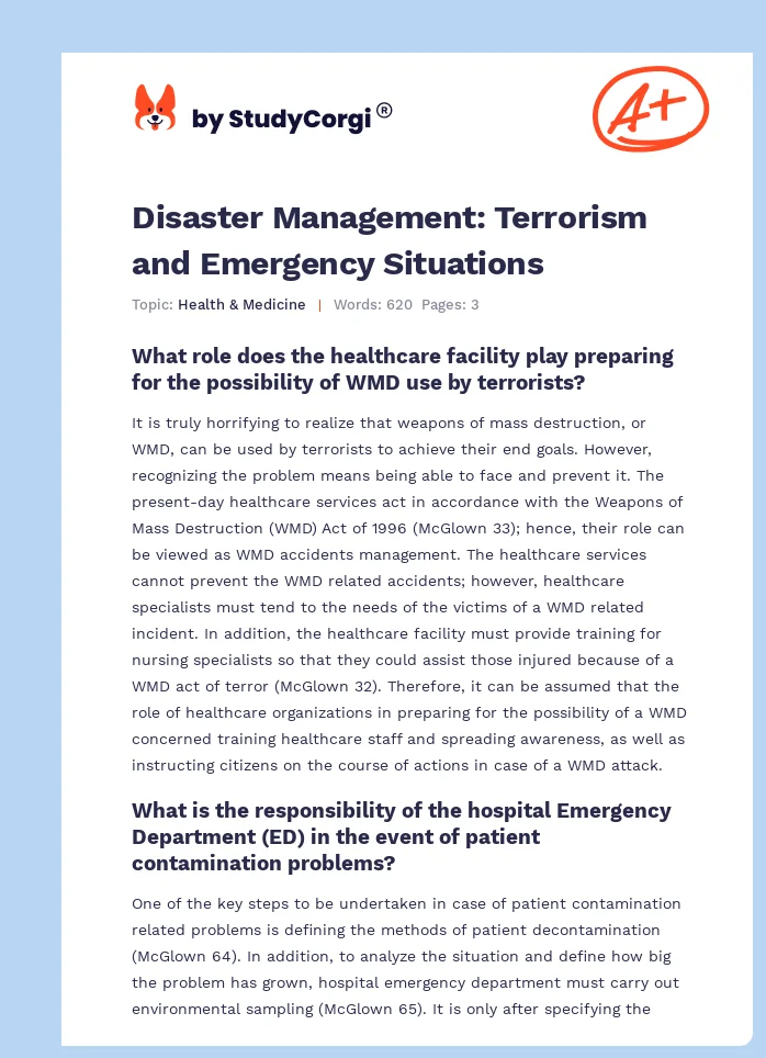 Disaster Management: Terrorism and Emergency Situations. Page 1