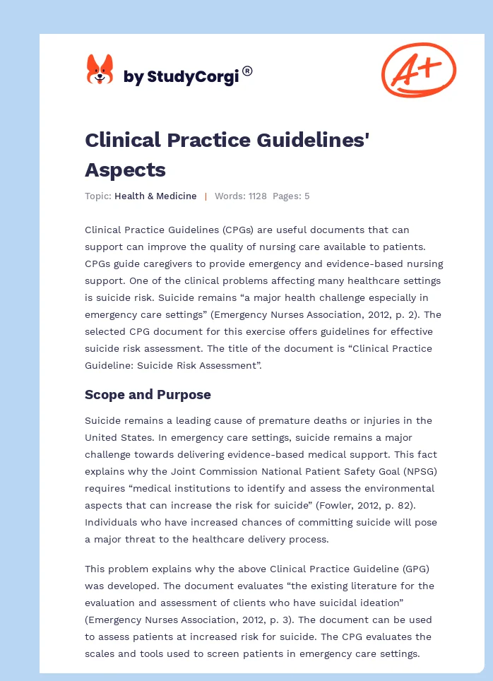 Clinical Practice Guidelines' Aspects. Page 1