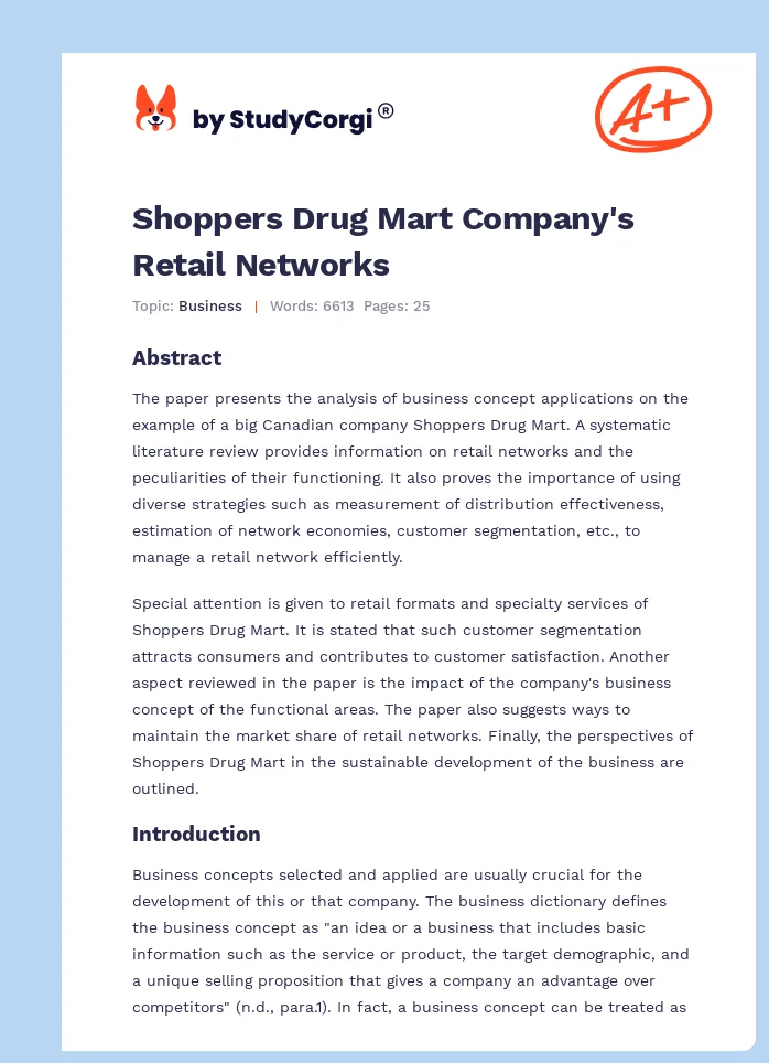Shoppers Drug Mart Company's Retail Networks. Page 1
