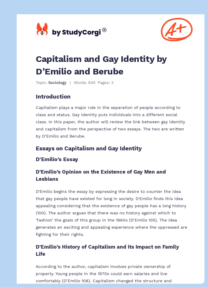 Capitalism and Gay Identity by D’Emilio and Berube. Page 1