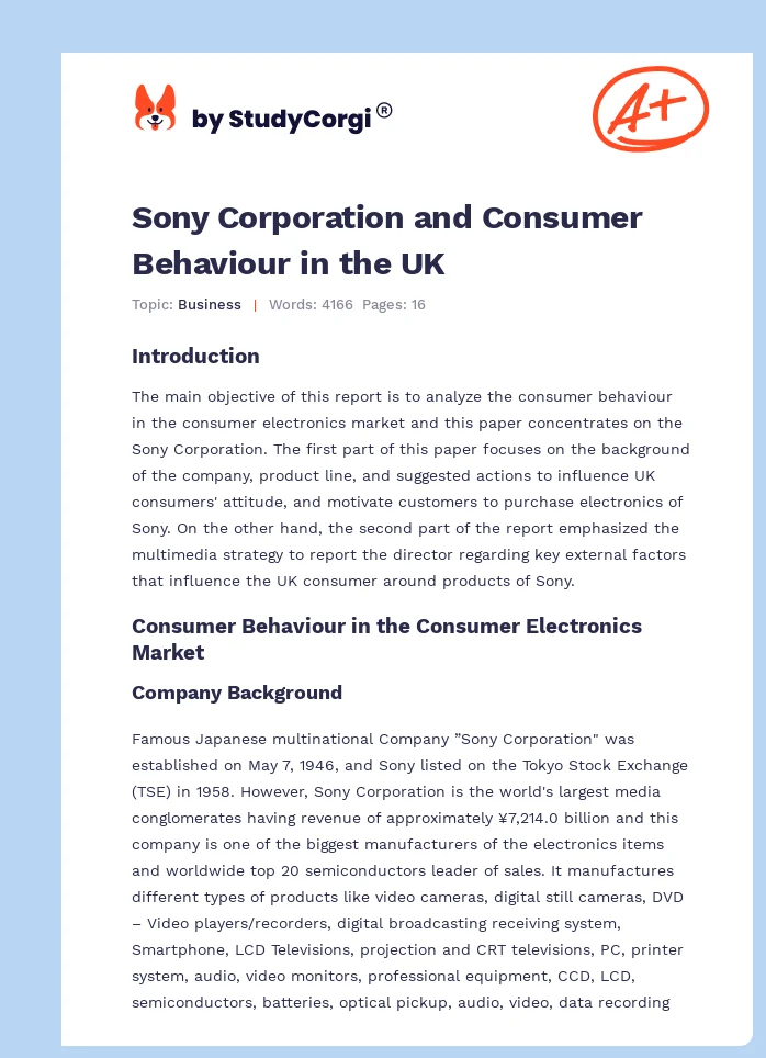 Sony Corporation and Consumer Behaviour in the UK. Page 1