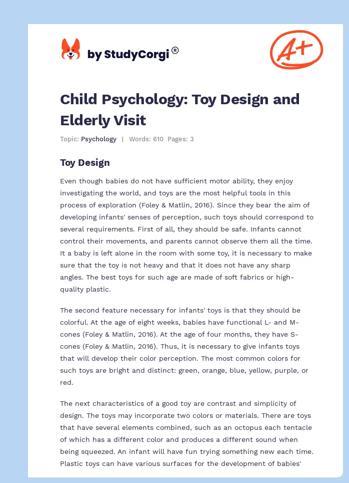 Child Psychology: Toy Design and Elderly Visit. Page 1