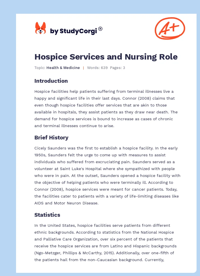 Hospice Services and Nursing Role. Page 1