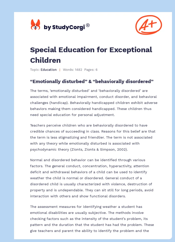 Special Education for Exceptional Children. Page 1
